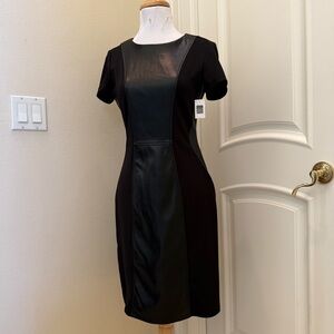 Elegant new Black Dress with faux Leather Accents